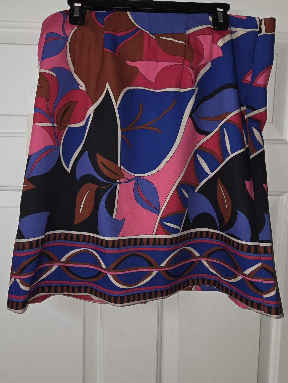 Dex Vibrant Floral Print A-Line Skirt in Pink, Blue & Brown